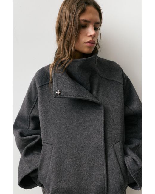 Pull&Bear Black Short Felt Texture Coat