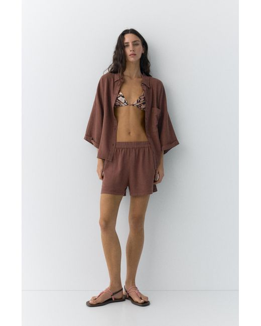 Pull&Bear Brown Linen Blend Shorts