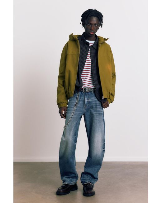 Pull&Bear Blue Hooded Jacket With Faded Detail for men