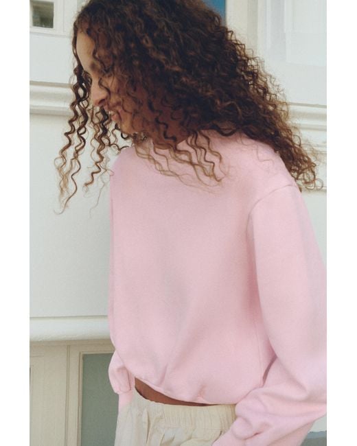 Pull&Bear Pink Cropped Round Neck Sweatshirt