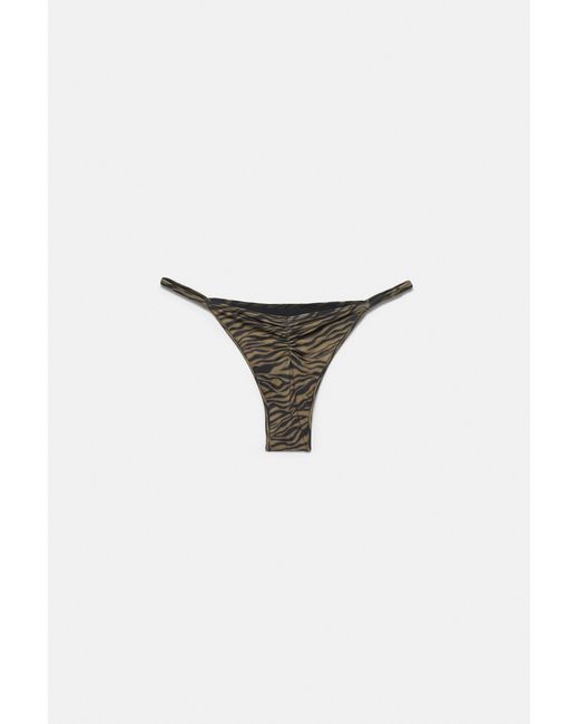 Pull&Bear Black Zebra Print Gathered Bikini Bottoms