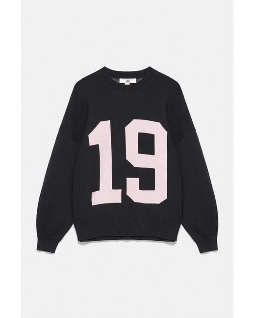 Pull Oversize Imprimé Chiffre Pull&Bear en coloris Black