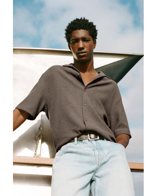 Pull&Bear Brown Terrycloth Short Sleeve Shirt for men