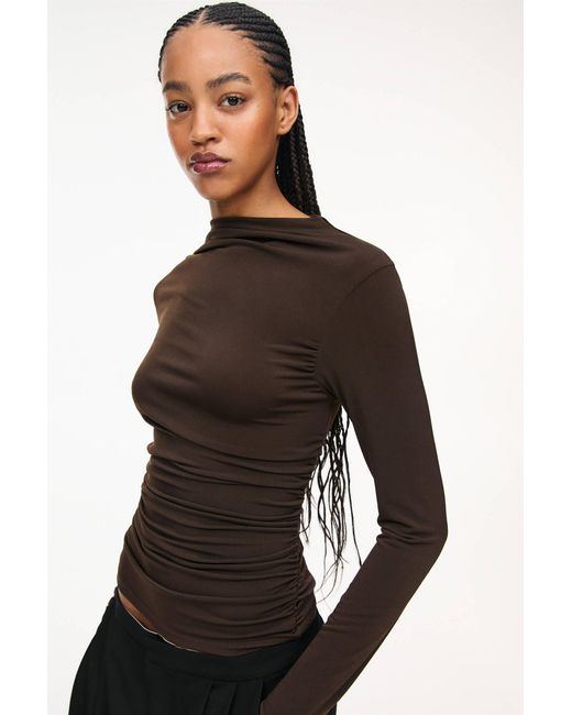 Pull&Bear Black Langarm-Top Mit Raffungen