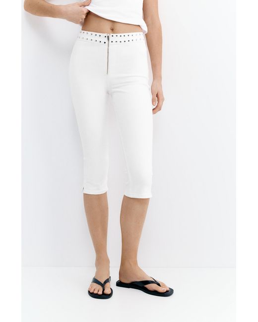 Pull&Bear Witte Capri Jeans Met Studs in het White