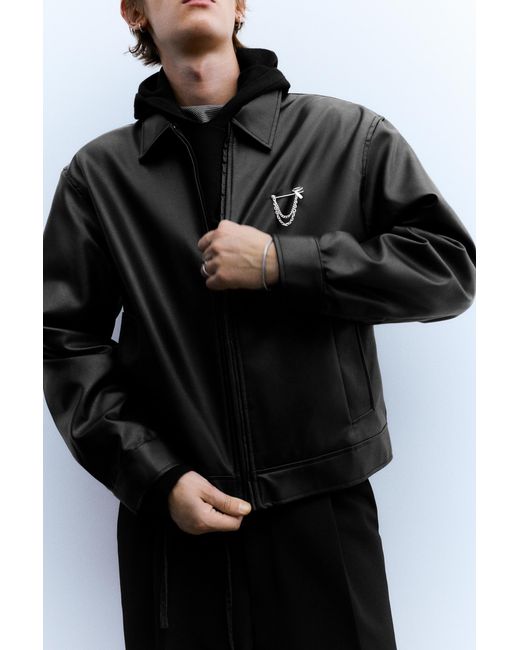 Pull&Bear Black Leather Effect Trucker Jacket for men