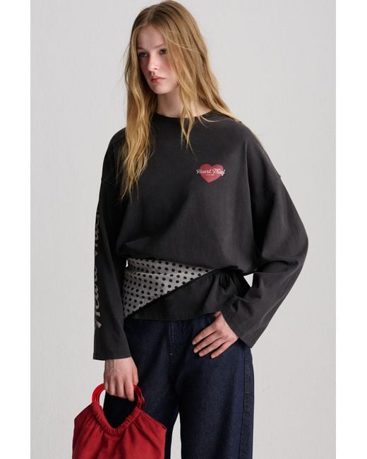 Pull&Bear Black Long Sleeve Cupid T-Shirt