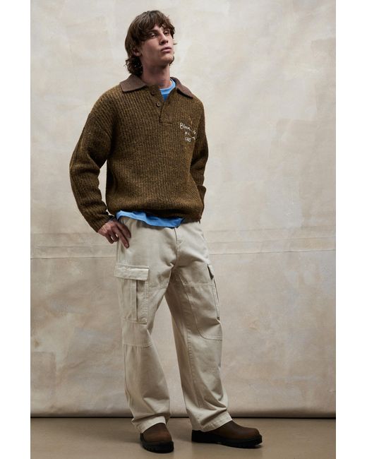 Pull&Bear Brown Button-Neck Sweater for men