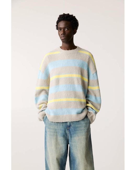 Pull&Bear Gray Striped Faux Fur Jumper for men