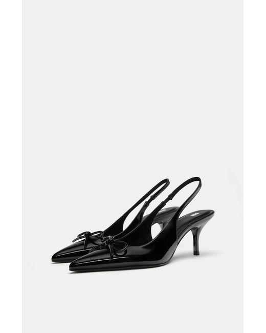 Pull&Bear Blue Lack-Absatzschuhe Mit Schleife