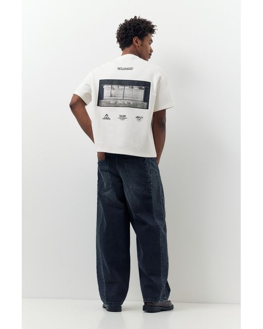 Pull&Bear White Short Sleeve Boxy Sweatshirt With Graphic for men