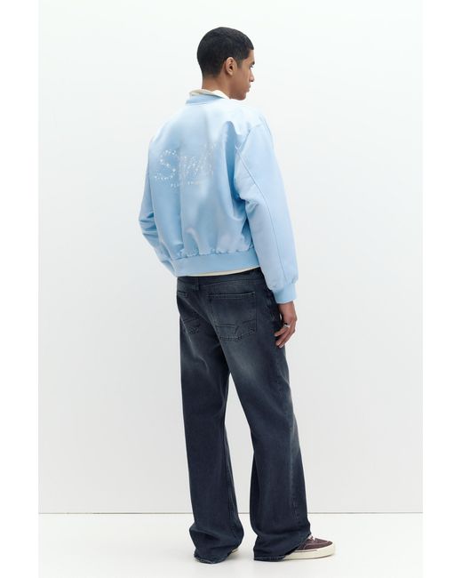 Pull&Bear Black Satin Bomber Jacket for men