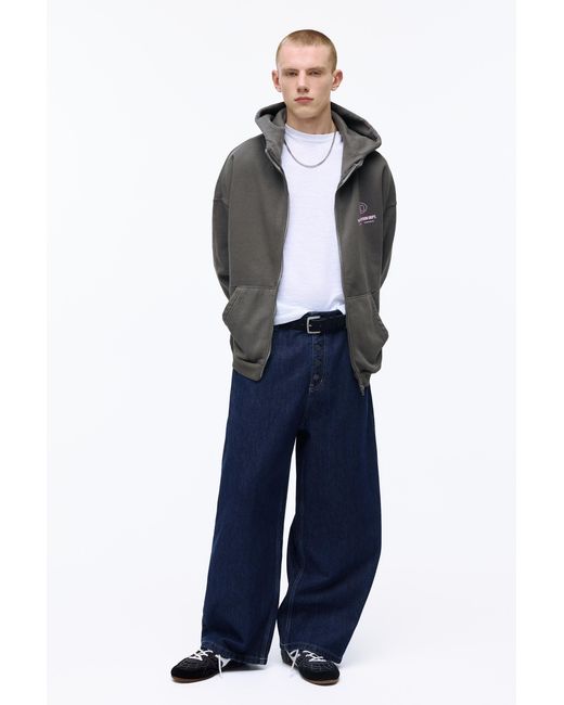 Pull&Bear Gray Boxy Zip-Up Hoodie for men