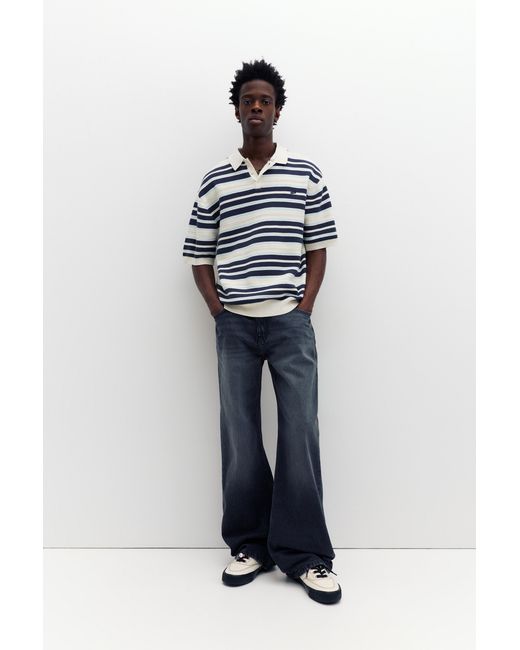 Pull&Bear Gray Stwd Striped Knit Polo for men