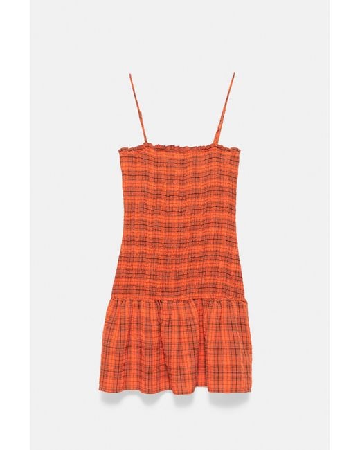 Pull&Bear Red Check Smocked Dress