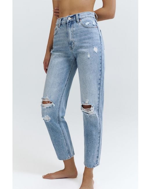 Pull&Bear Blue Ripped Mom Fit Jeans