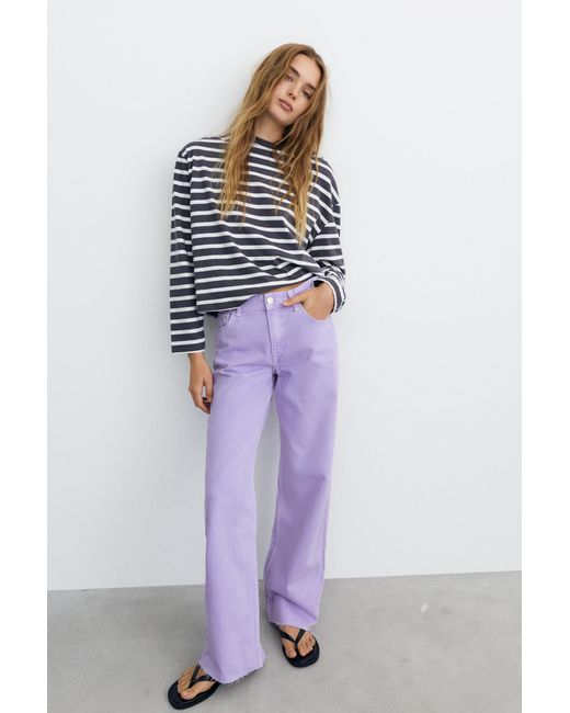 Pull&Bear Purple High-Waist Wide-Leg Jeans