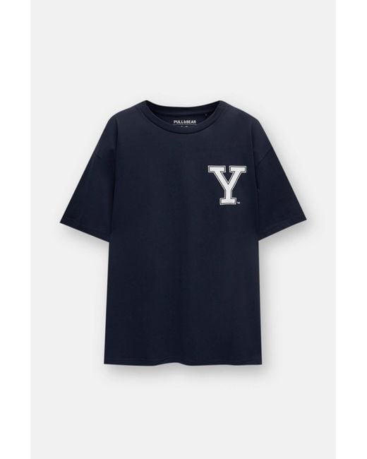 Pull&Bear Blue Yale T-Shirt for men