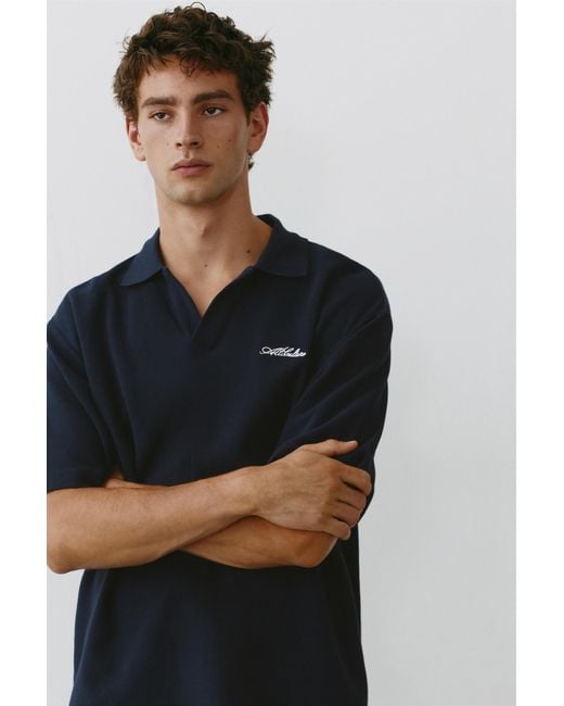 Pull&Bear Black Short Sleeve Waffle-Knit Polo Shirt for men