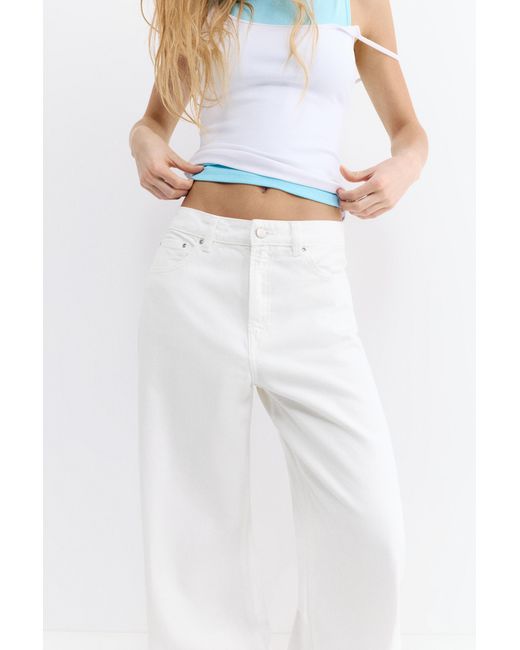 Pull&Bear White Mid-Rise Baggy Jeans