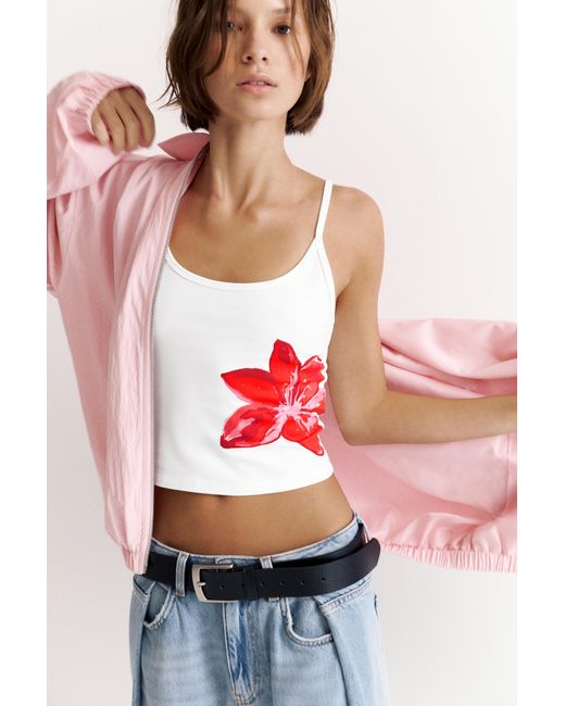 Pull&Bear Natural Hibiscus Flower Strappy Top