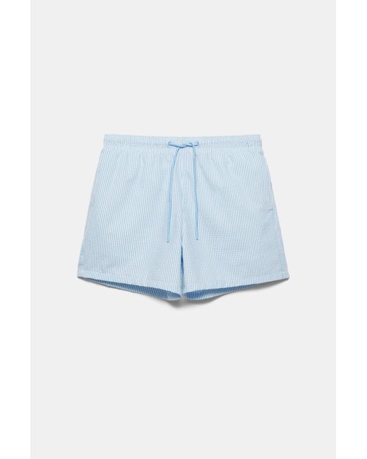 Pull&Bear Blue Striped Seersucker Swimming Trunks for men