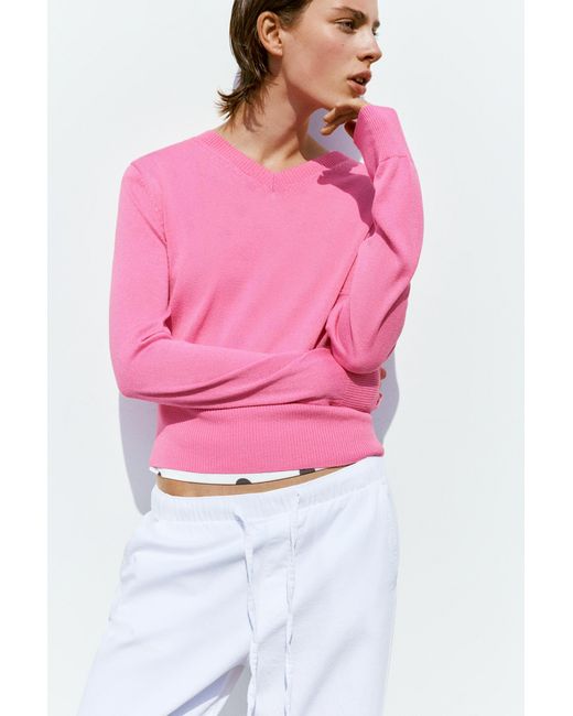 Pull&Bear Pink V-Neck Jumper