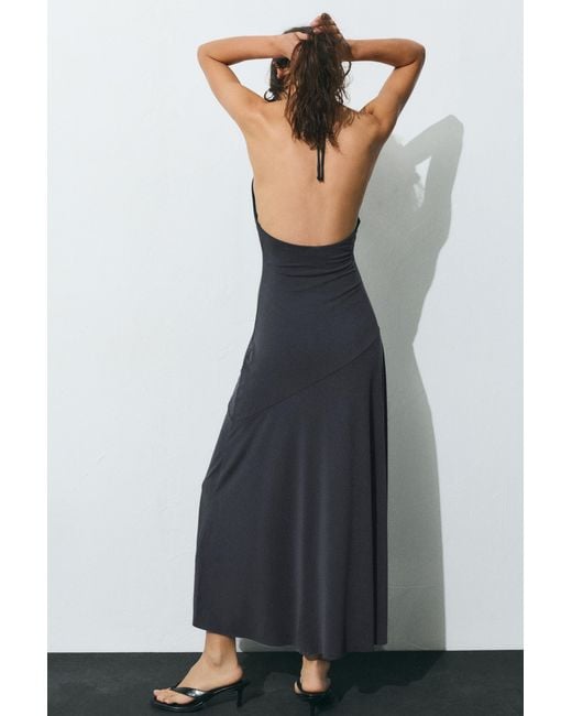 Pull&Bear Black Long Cupro Halter Dress