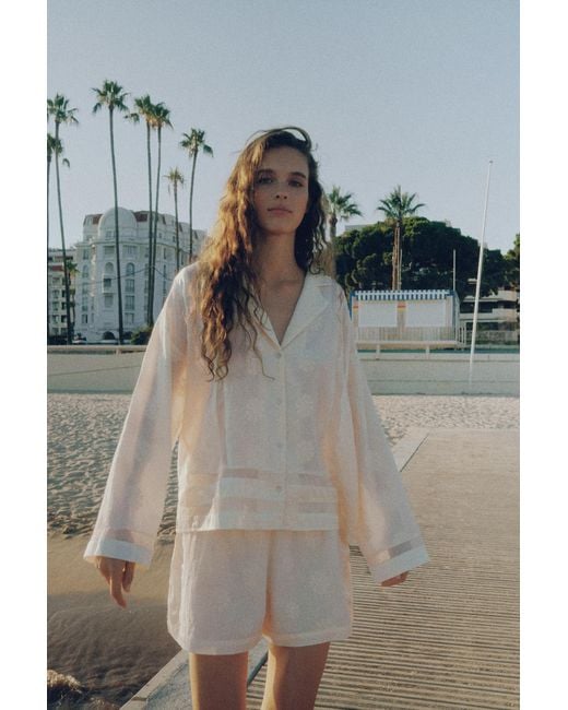 Pull&Bear Gray Floral Embroidery Shirt