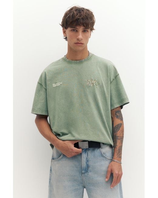Pull&Bear Green Star Graphic T-Shirt for men