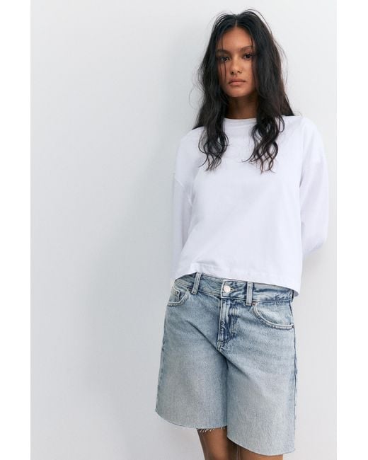 Pull&Bear Gray Low-Rise Denim Bermuda Shorts