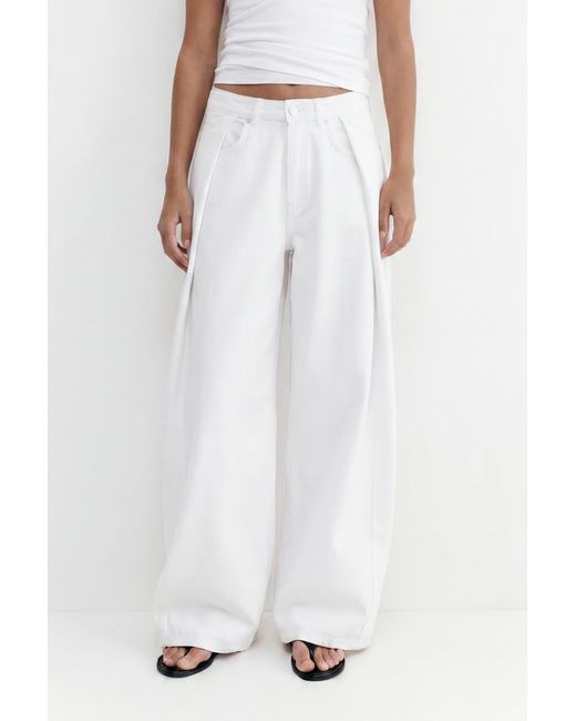 Pull&Bear White Pleated Balloon Fit Baggy Jeans