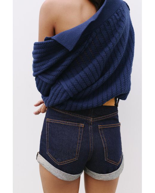 Pull&Bear Blue Mom Fit Denim Shorts With Turn-Up Hems