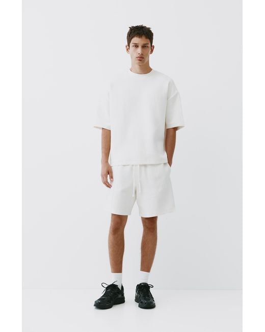 Pull&Bear White Interlock Short Sleeve Sweatshirt for men