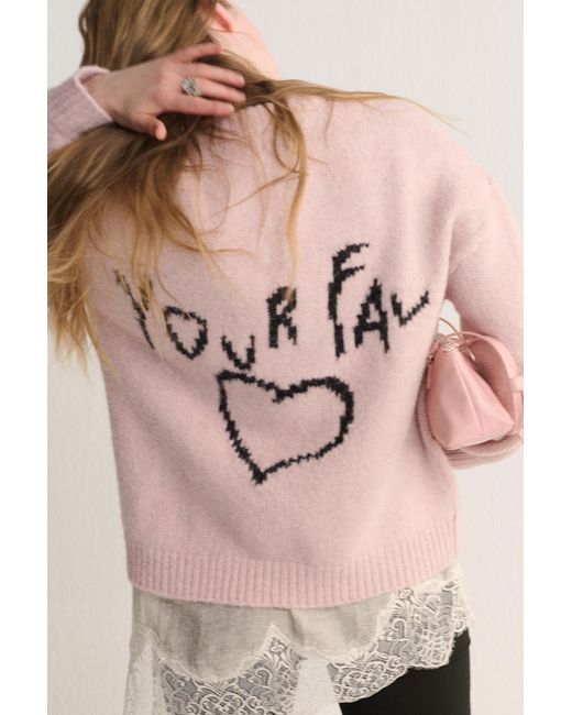Pull&Bear Pink Jumper With Embroidered Heart