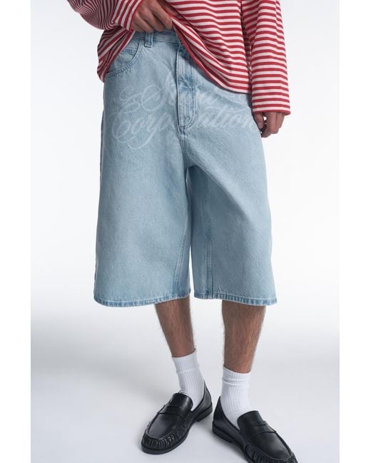 Pull&Bear Blue Stwd Corporation Graphic Jorts for men