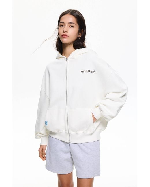 Pull&Bear White 'Run & Brunch' Hoodie