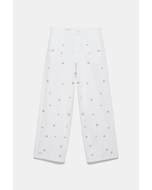 Pull&Bear White Straight-Leg Jeans With Eyelets