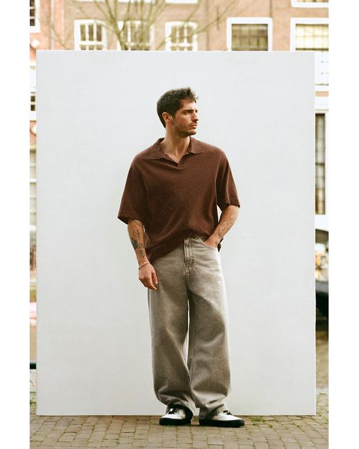 Pull&Bear Brown Short Sleeve Textured Polo Shirt for men