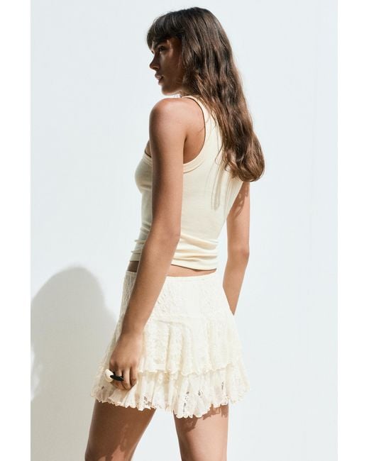 Pull&Bear Natural Lace Ruffled Mini Skirt