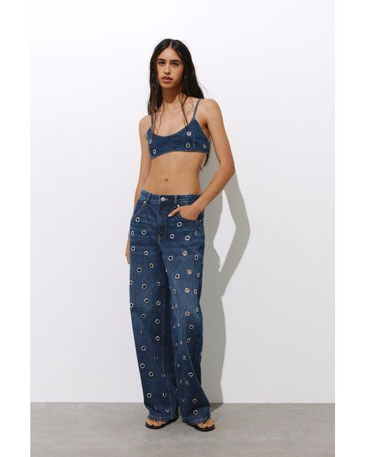 Pull&Bear Blue Denim Eyelet Top