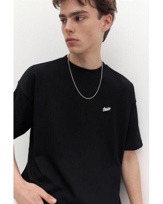 Pull&Bear Black Stwd Logo Boxy T-Shirt for men