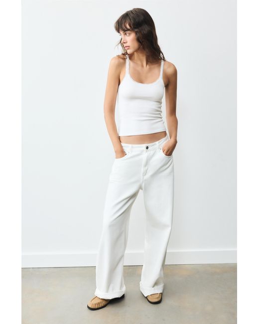 Pull&Bear White Lace-Trim Tank Top