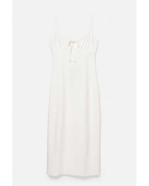 Pull&Bear White Linen Blend Midi Dress