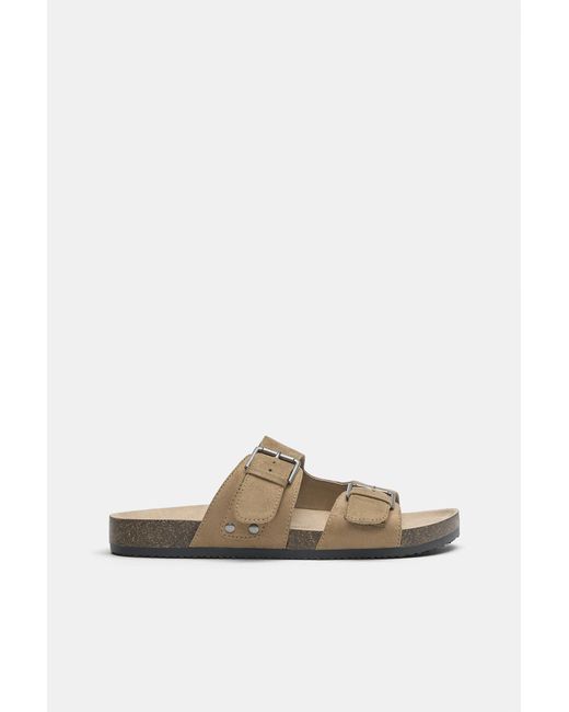 Pull&Bear Natural Buckled Sandals for men