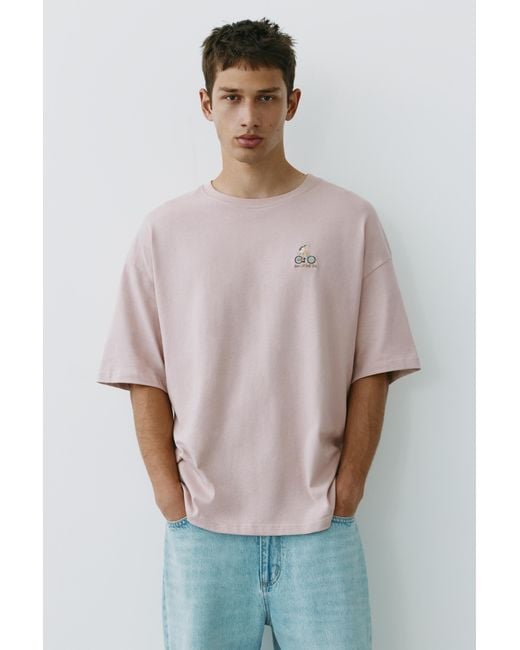 Pull&Bear Multicolor Relaxed Fit Bike Embroidery T-Shirt for men