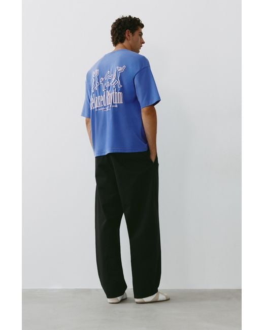 Pull&Bear Blue Relaxed Fit Raised Graphic T-Shirt for men