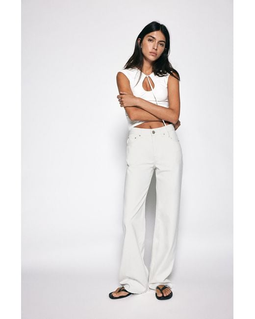 Pull&Bear White High-Waist Wide-Leg Jeans