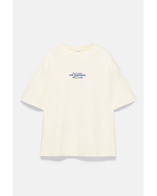 Pull&Bear Blue Oversize Sardine Graphic T-Shirt