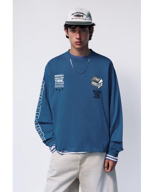 Pull&Bear Blue Stwd Community Graphic T-Shirt for men